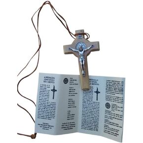 Bethlehem Gifts TM Handcarved St Benedict Cross Saint Benedict Crucifix Medal Made of Olive Wood from Holy Land (3 inches)