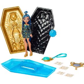 Monster High Doll & Accessories, Cleo De Nile Golden Glam Case Beauty Kit with Tattoos, Stickers & Necklace for Kids