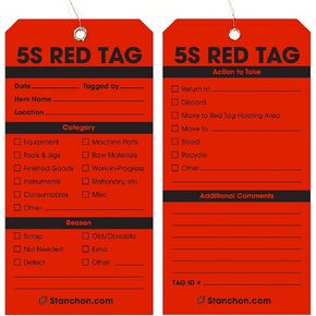 5S Red Tags, Wired, Pack of 50, Durable Wire Ties, Bright, Pre-Wired for Efficient Organizational Use - Ideal for Workshops & Office Settings (50 Pack)