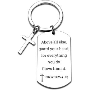 Inspirational Scripture Metal Key Chains with Cross Pendant - Bible Verse Keychain Religious Gift for Christian