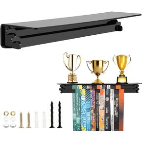 Cosmos Acrylic Medal Display Holder Trophy Shelf Organizer Medal Award Display Hanger Rack & Trophies Cup Display Wall Mount Floating Shelf for Sport Awards Running Marathon Athletes