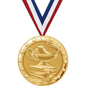 Crown Awards Academic Medal, 2" Shiny Gold Lamp of Learning Education Medals for Kids with Free Custom Engraving Prime