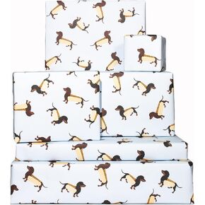 CENTRAL 23 Dog Wrapping Paper - 6 Sheets of Dog Gift Wrap - Dachshund - Sausage Dogs - Pets - Doggo - Blue Wrapping Paper For Women Men Girls Boys - Comes With Fun Stickers Recyclable