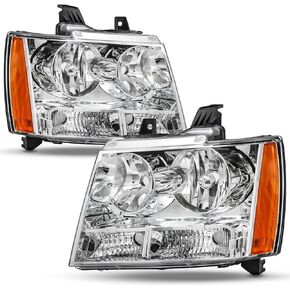 Black Housing Headlight Assembly Compatible with 2007-2014 Chevy Avalanche Suburban Tahoe,Clear Driver and Passenger Side Lamps