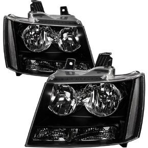 Black Housing Headlight Assembly Compatible with 2007-2014 Chevy Avalanche Suburban Tahoe,Clear Driver and Passenger Side Lamps