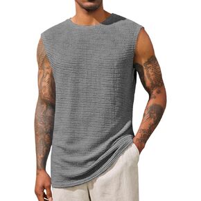 Runcati Mens Waffle Tank Tops Sleeveless T-Shirts Athletic Muscle Summer Beach Hippie Shirts