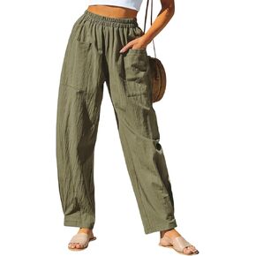 CUPSHE Women Pants Patch Pocket Tapered Leg Elastic Waist Long Pant Casual Beach