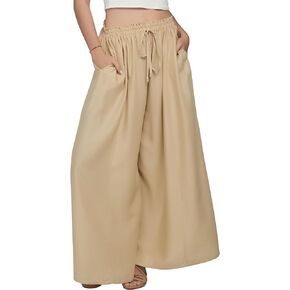 Joob Joob Wide Leg Pants for Women - High Waist Casual Women's Palazzo Pants - Flowy Elastic Waisted Trousers with Pockets