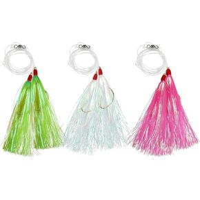 Mylar Flash Teaser Rigs Fishing Flounder Rigs 3 Colors Fishing Bait Rigs Bucktail Teaser Hooks with Wide Gap Fishing Hooks Barrel Swivels for Catfish Saltwater Shore Fishing