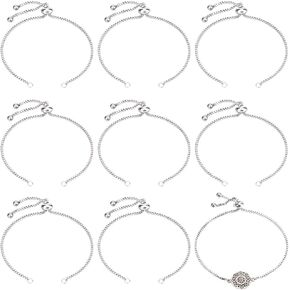 Beebeecraft 1 Box 10Pcs Adjustable Slider Bracelet Makings Stainless Steel Silver Slider Extender Chains with Ball Ends for Jewellery Making DIY Findings