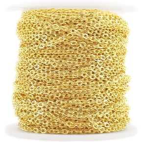 CleverDelights 2x3mm Cable Chain - Gold Color - 30 Feet - Bulk Spool