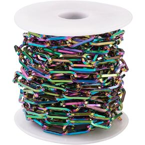 FASHEWELRY 16.4 Feet Rainbow Stainless Steel Cable Chain Soldered Multicolor Flat Oval Link Chains for DIY Necklace Bracelet Jewelry Making, 3x2.5x0.5mm