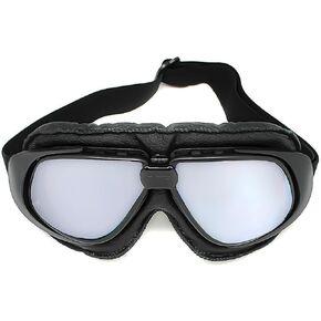 1Storm Motorcycle Goggles Scooter Mopeds Half Helmet Vintage Vespa Pilot Aviator Style, Foldable & Clear Lens: GK_T10