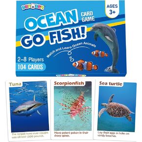 لعبة بطاقات السمك Alphabet Go Fish من BenBen للأطفال، 104 بطاقة، بطاقات لعب تعلم ABC كبيرة الحجم، ألعاب مطابقة الذاكرة، 2-8 لاعبين، للأعمار من 3 سنوات فما فوق