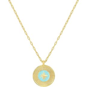 قلادة بقلادة بوصلة جورجانا، مطلية بالذهب عيار 18 قيراط، سلسلة قابلة للتعديل، مينا فيروزي مطلي يدويًا in Kuwait