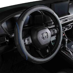 EKR Universal 15 inch Leather Steering Wheel Cover - Genuine Leather, Breathable, Anti Slip & Odor Free (Black/Red, M(14" 1/2-15" 1/4))