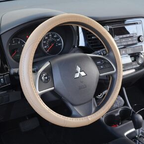 BDK Ergonomic Leather Grip Steering Wheel Cover - Soft Plush Memory Foam Grip for Standard Size Wheels 14.5-15 inch Beige