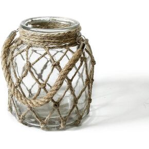 Rustic Hanging Mason Jar Creative Rope Net Dry Flower Glass Vase with Handle (1 Vase 8")