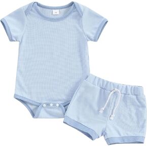 Mubineo Baby Boy Clothes Girl Summer Outfits Short Sleeve Bodysuit Romper Shorts Tops Newborn Infant Solid Outfit Set