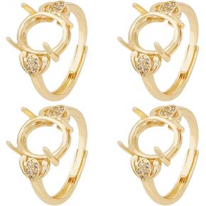 Beebeecraft 1 Box 4Pcs 4 Claw Prong Ring Settings Brass with Cubic Zirconia Adjustable Blanks Finger Ring Bases Components for DIY Ring Jewelry Making
