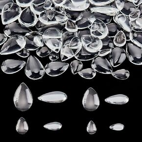 PH PandaHall 120pcs Teardrop Glass Cabochons, 4 Sizes Clear Teardrop Dome Tiles Flat Back Clear Cabochon Magnifying Cabochons for Cameo Pendants Photo Jewelry Necklaces Making, 14/18/25/30mm