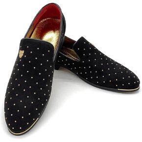 MHB Men's Luxury Velvet Loafers Pointed-Toe Slip-on Suede Dress Shoes for Men Rivet Smoking Slipper Fashion Lightweight