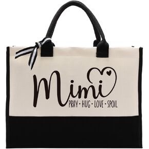 Mimi Canvas Tote Gift, Mimi Heart Gift: Pray - Hug - Love - Spoil, Canvas Tote Bag for Gifting, Women Cotton Canvas Tote Bag for Mother's Day, Mimi Birthday Gift, Christian Gift for Nana