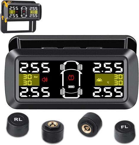 【وضع عجلة 2/4】نظام مراقبة ضغط الإطارات، مستشعر ضغط الإطارات TPMS، جهاز مراقبة ضغط الإطارات بالطاقة الشمسية اللاسلكية مع دعامة منفصلة 6 قيم إنذار لمراقبة الاهتزاز، 3-87 رطل لكل بوصة مربعة لمقطورة سيارات الدفع الرباعي in Kuwait
