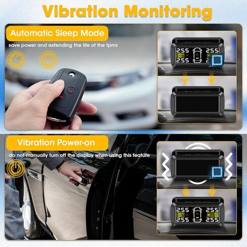 【وضع عجلة 2/4】نظام مراقبة ضغط الإطارات، مستشعر ضغط الإطارات TPMS، جهاز مراقبة ضغط الإطارات بالطاقة الشمسية اللاسلكية مع دعامة منفصلة 6 قيم إنذار لمراقبة الاهتزاز، 3-87 رطل لكل بوصة مربعة لمقطورة سيارات الدفع الرباعي in Kuwait