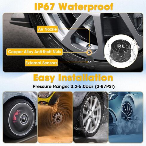 【وضع عجلة 2/4】نظام مراقبة ضغط الإطارات، مستشعر ضغط الإطارات TPMS، جهاز مراقبة ضغط الإطارات بالطاقة الشمسية اللاسلكية مع دعامة منفصلة 6 قيم إنذار لمراقبة الاهتزاز، 3-87 رطل لكل بوصة مربعة لمقطورة سيارات الدفع الرباعي in Kuwait