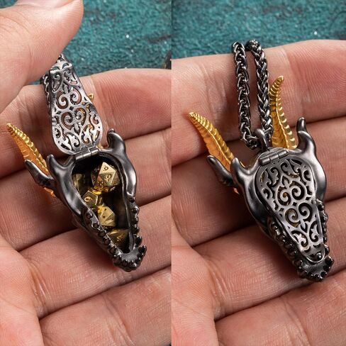Dragon Necklace for Men Dice Storage Dragon Pendant RPG Game Enhancer Dragon Pendant Necklace for Men Mens Black Necklace in Saudi Arabia