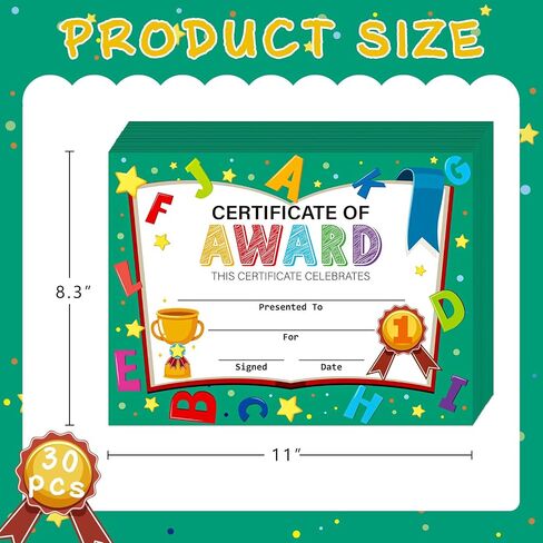 30PCS Certificate of Awards for Kids 8''x11'' Kindergarten Certificate of Achievement Preschool Diploma Graduation Certificates of Completion Recognition for Kids Students Teachers Supplies in Saudi Arabia