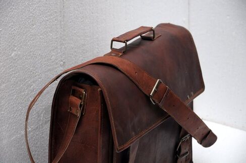 vintage crafts Leather Briefcase for Men and Women 16 inch Handmade Leather Messenger Bag for Laptop Best Computer Satchel Distressed Bag in Kuwait