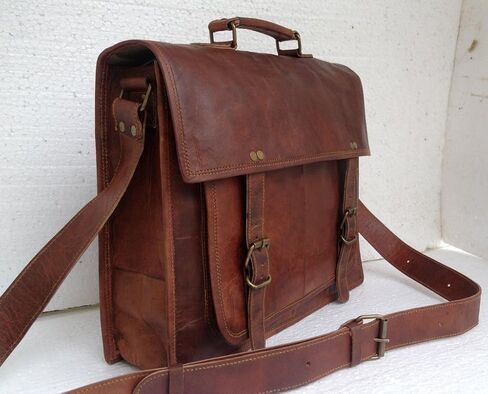 vintage crafts Leather Briefcase for Men and Women 16 inch Handmade Leather Messenger Bag for Laptop Best Computer Satchel Distressed Bag in Kuwait