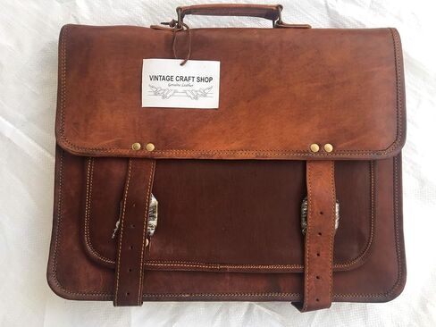 vintage crafts Leather Briefcase for Men and Women 16 inch Handmade Leather Messenger Bag for Laptop Best Computer Satchel Distressed Bag in Kuwait