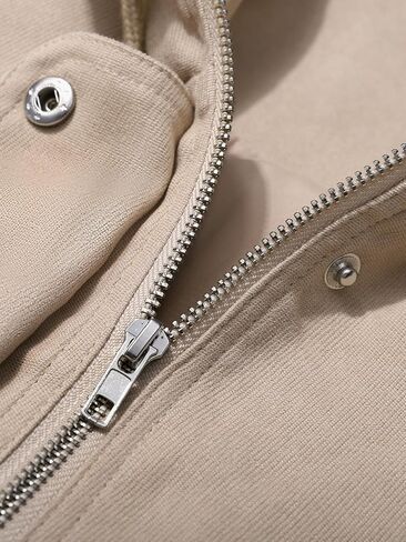 Womens Cropped Cargo Jacket Casual Military Inspired Coat Zip Up Lining Drawstring with Pockets Apricot XL in Saudi Arabia