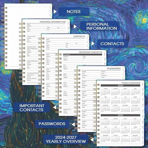 مخطط/تقويم شهري 2024-2027 - يوليو 2024 - يونيو 2027، 6.4 بوصة × 8.5 بوصة، مخطط شهري لمدة 3 سنوات مع علامات تبويب شهرية، جيب داخلي، إغلاق مرن in Kuwait