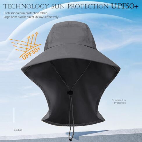 Sun Hat with Neck Flap, UPF 50+ UV Protective Wide Brim Breathable Fishing Hiking Hats for Men Women in Saudi Arabia