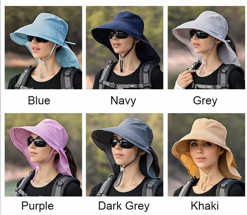 قبعات الشمس النسائية مع فتحة ذيل الحصان بحافة واسعة بعامل حماية من الأشعة فوق البنفسجية 50+ قبعة دلو خارجية مع غطاء للرقبة للمشي لمسافات طويلة وصيد الأسماك والبستنة in Kuwait