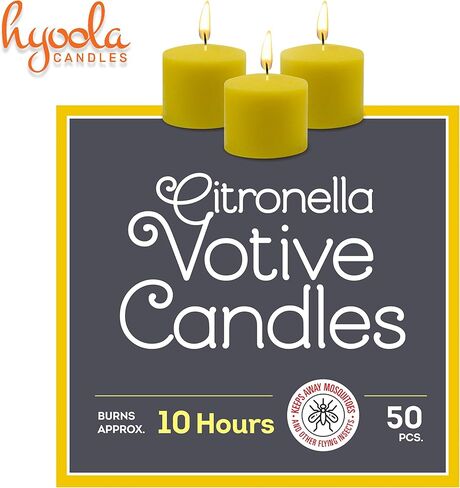 HYOOLA Citronella Votive Candles - 10 Hour Burn Time - 50 Pack, Ideal Bug Repellent Candles, European Made in Saudi Arabia