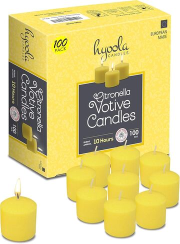 HYOOLA Citronella Votive Candles - 10 Hour Burn Time - 50 Pack, Ideal Bug Repellent Candles, European Made in Saudi Arabia