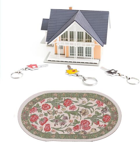 Miniature Carpet, 1/12 Beautiful Decorative Oval Carpet for Dollhouse (B01 Green Leaf Flower), Miniature Dollhouse Accessories of Woven Dollhouse Rug Dollhouse Furniture Dollhouse Rug in Saudi Arabia