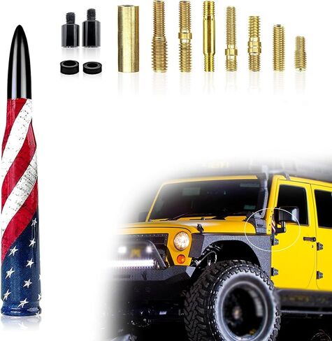 1 PC Car American Flag Bullet Antenna, 5.51" x 0.78" Anti-Theft Security Antenna, Stable Signal Receiving Antenna with Threaded Mounting Accessories, for Most Car Models (Black) in Saudi Arabia
