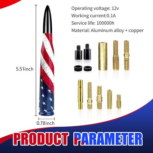 1 PC Car American Flag Bullet Antenna, 5.51" x 0.78" Anti-Theft Security Antenna, Stable Signal Receiving Antenna with Threaded Mounting Accessories, for Most Car Models (Black) in Saudi Arabia