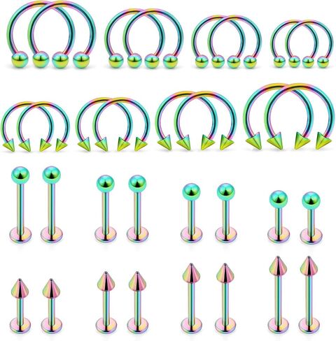 Lip Rings 32PCS Labret Jewelry Monroe Lip Ring Snake Bite Piercing Jewelry 16G Helix Earring Daith Tragus Cartilage Studs Surgical Steel Piercing Jewelry for Women Men in Saudi Arabia