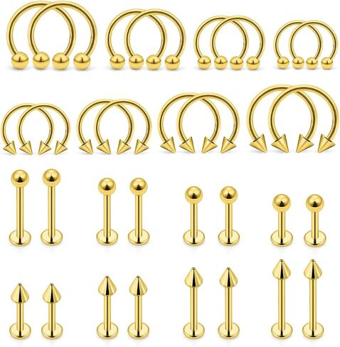 Lip Rings 32PCS Labret Jewelry Monroe Lip Ring Snake Bite Piercing Jewelry 16G Helix Earring Daith Tragus Cartilage Studs Surgical Steel Piercing Jewelry for Women Men in Saudi Arabia