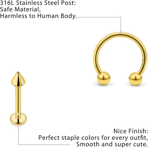 Lip Rings 32PCS Labret Jewelry Monroe Lip Ring Snake Bite Piercing Jewelry 16G Helix Earring Daith Tragus Cartilage Studs Surgical Steel Piercing Jewelry for Women Men in Saudi Arabia