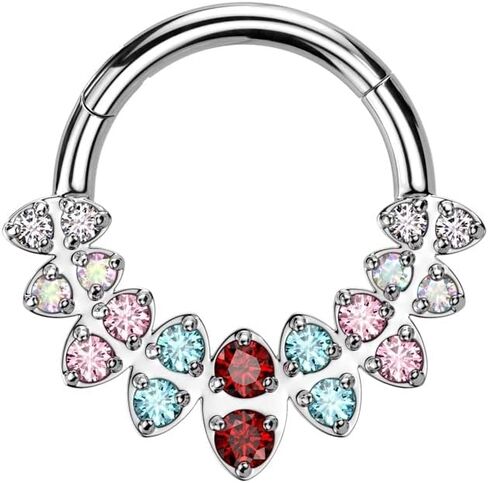 Pierced Owl 16GA 316L Stainless Steel Round CZ Crystal Marquise Fan Hinged Segment Ring in Saudi Arabia