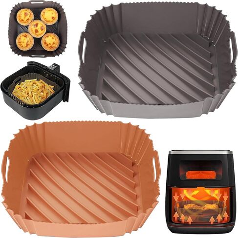 2PCs Silicone Air Fryer Liners - PBA-Free, Reusable, Non-Stick Tray for Mess-Free Cooking, Microwave & Dishwasher Safe Airfryer Accessories, Compatible with Most Air Fryer Brands (4 to 8 QT) in Saudi Arabia