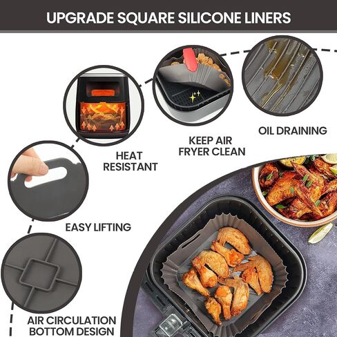 2PCs Silicone Air Fryer Liners - PBA-Free, Reusable, Non-Stick Tray for Mess-Free Cooking, Microwave & Dishwasher Safe Airfryer Accessories, Compatible with Most Air Fryer Brands (4 to 8 QT) in Saudi Arabia
